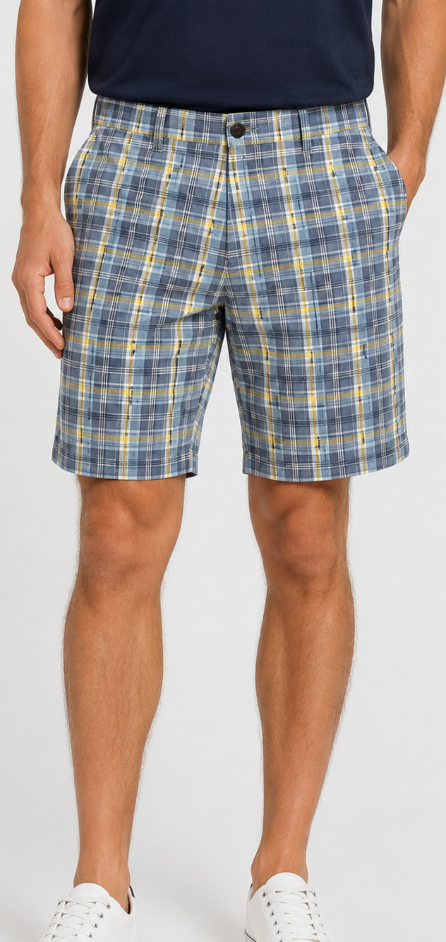 Chaps Mens Plaid Flat Front Shorts Sz 42 Blue Yellow Cotton Golf Classic Preppy